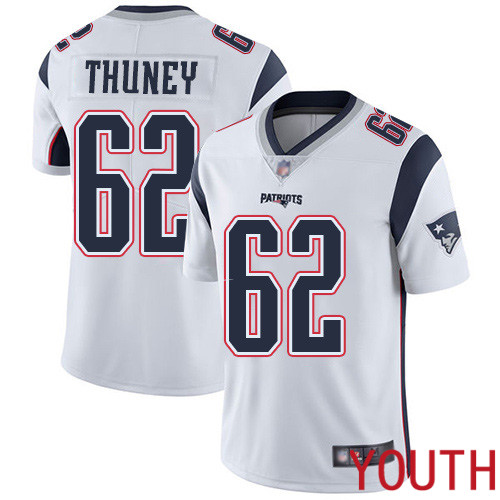 New England Patriots Football #62 Vapor Untouchable Limited White Youth Joe Thuney Road NFL Jersey->youth nfl jersey->Youth Jersey